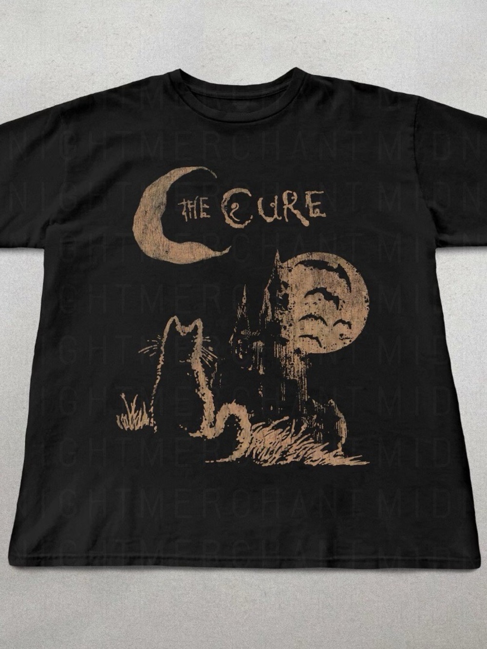 Gildan Black Tee with Tan Moon, Cat & Castle Graphic